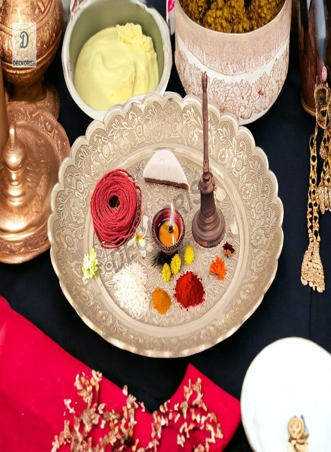D DECKORISH Handcrafted Brass Plate | Traditional Indian Decorative Thali | Ideal for Pooja, Dining Table, Festive Display & Gifting | Durable, Elegant & Multi-Purpose - Image 1